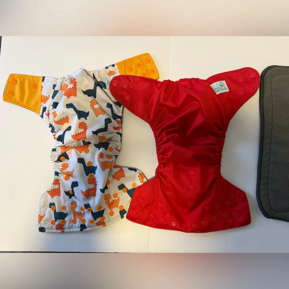 Baby BAMBOO Dinosaur and Red cloth Diaper Set